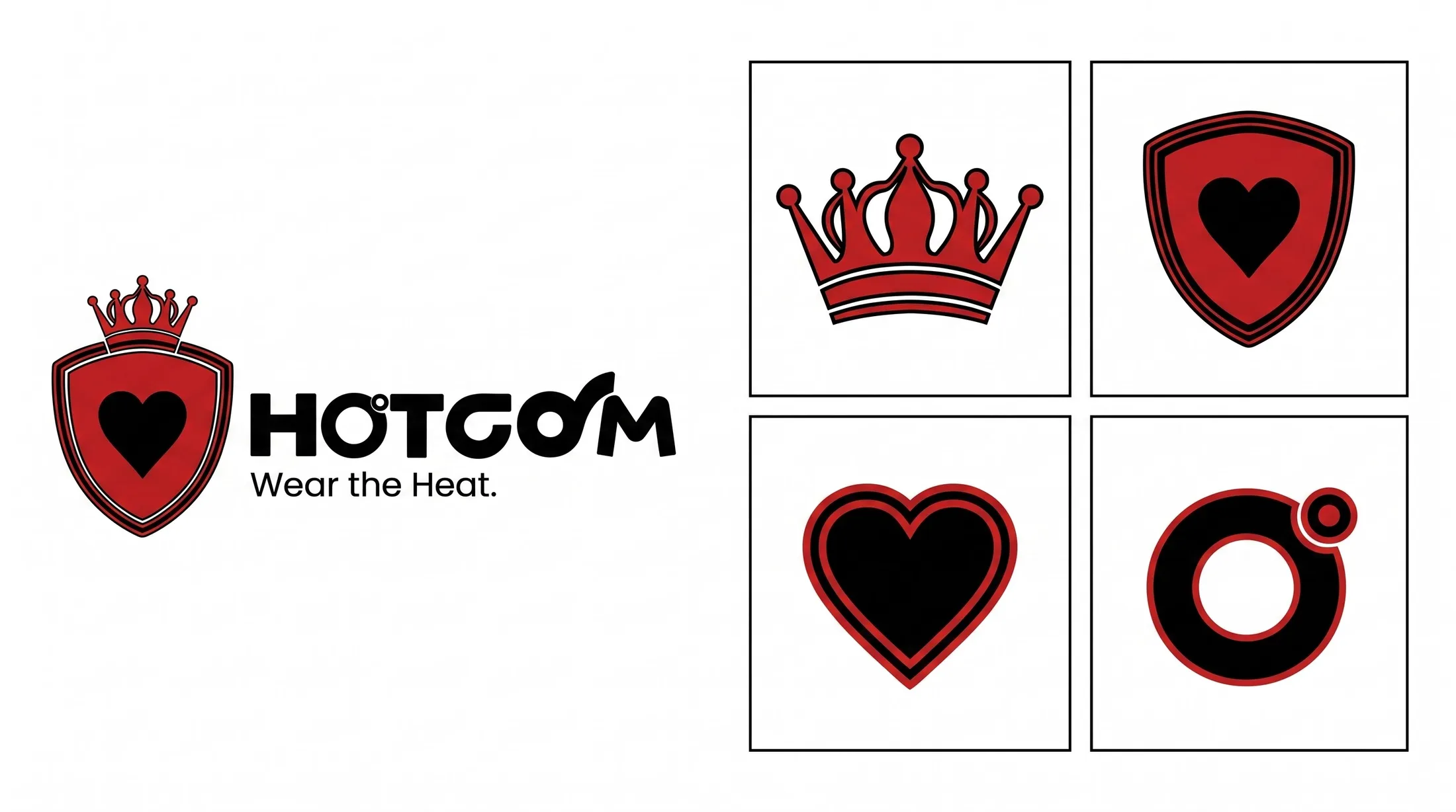 HOTCOM 标识设计理念：皇冠、盾牌、爱心和氧气标识