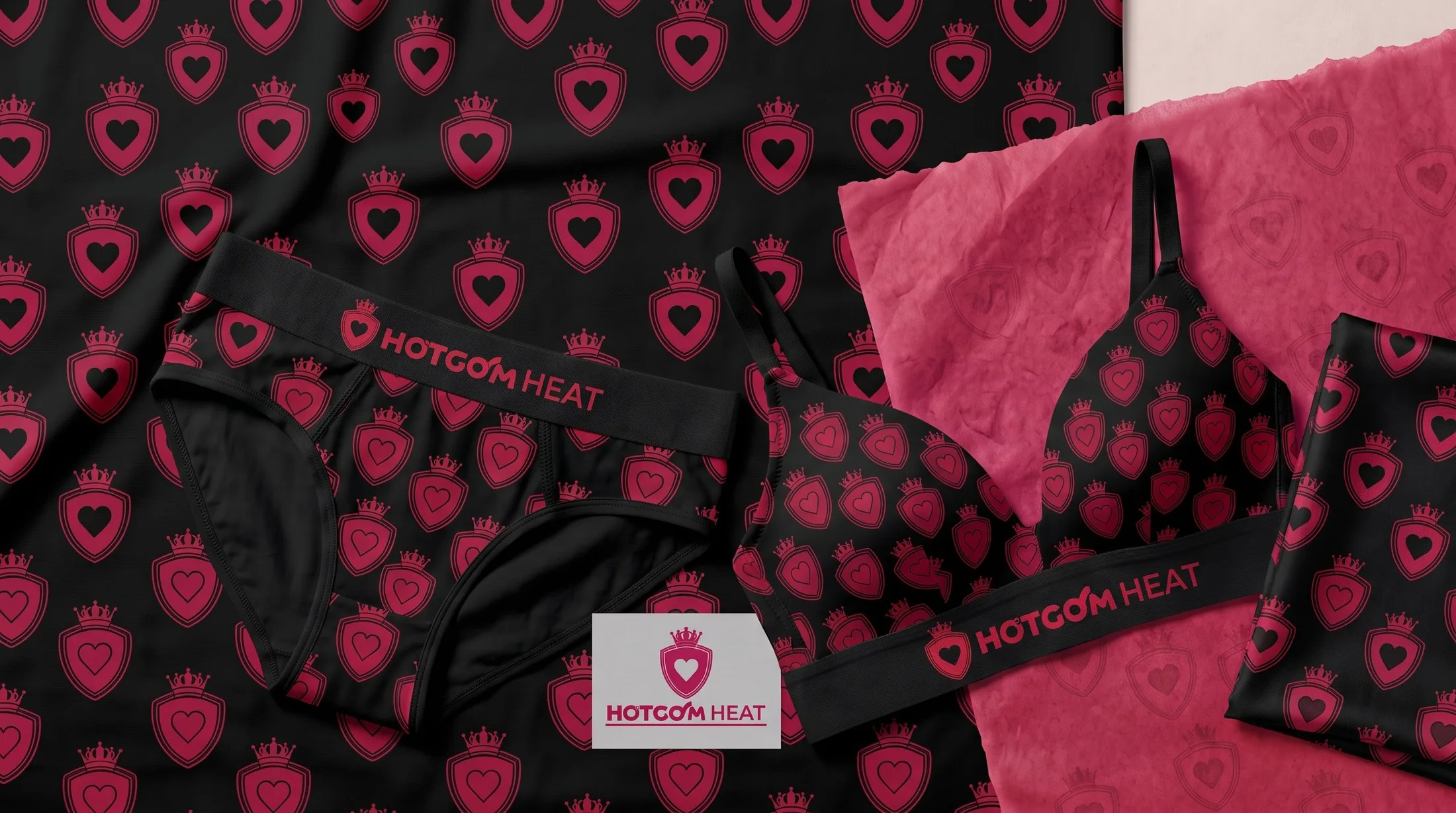 HOTCOM HEAT 玫红色满版印花与产品应用